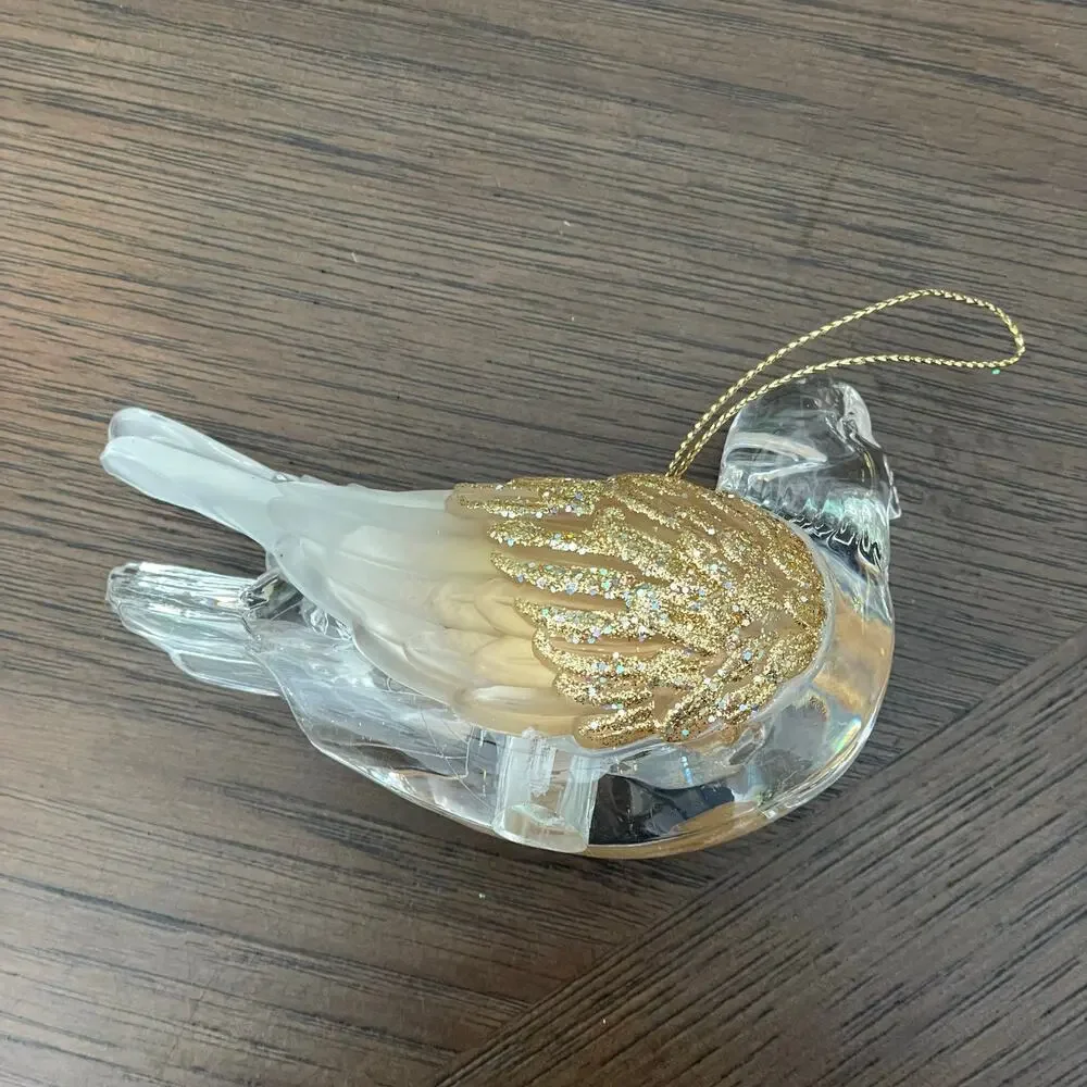 Vintage Acrylic Bird Ornament Christmas Dove String Light Cover w/ Gold Glitter